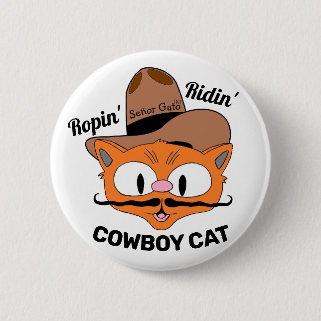 Señor Gato Ropin' Ridin' Cartoon Cowboy Cat Button (Vorderseite)