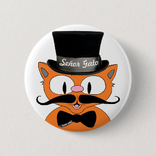 Señor Gato™ Schnurrbart Oberhut und Fliege Katze Button