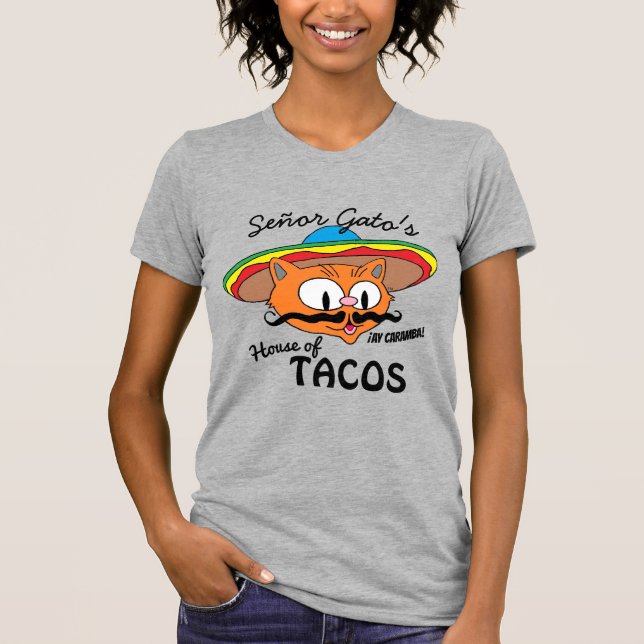 Señor Gato's House of Tacos Mexican Cartoon Cat T-Shirt (Vorderseite)