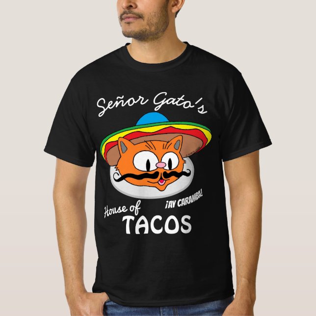 Señor Gato's House of Tacos Mexican Cartoon Cat T-Shirt (Vorderseite)