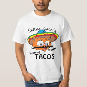 Señor Gato's House of Tacos Mexican Cartoon Cat T-Shirt