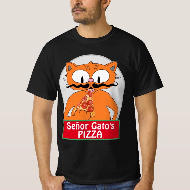 Señor Gato's Pizza Handlebar Mustache Cat T-Shirt (Vorderseite)