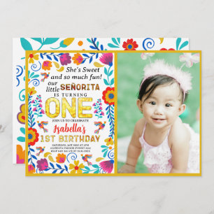 señorita 1. Geburtstag, mexikanische Blumenkunst Einladung