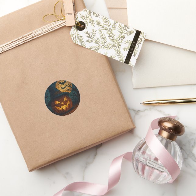 Sensational Mosaic Pumpkin Halloween Runder Aufkleber (Schenken)