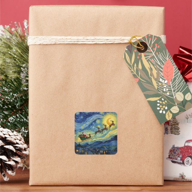Sensational Van Gogh-esque Santa Rudolph Quadratischer Aufkleber (Feiertag)