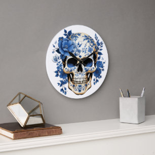 Sensationelle Totenkopf-Wanduhr Große Wanduhr