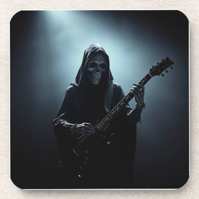 Sensenmann auf der Bühne mit Gitarre Getränkeuntersetzer (Vorderseite)