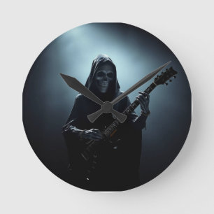 Sensenmann auf der Bühne mit Gitarre Runde Wanduhr