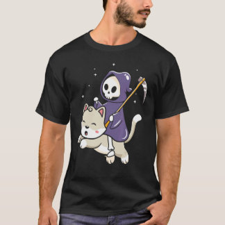 Sensenmann auf einer Katze reitend Halloween T-Shirt