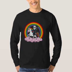 Sensenmann auf Einhorn Fantasy-Art mit Regenbogen T-Shirt