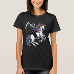 Sensenmann auf Einhorn Regenbogen Skelett Hallowee T-Shirt