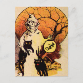 Sensenmann Black Cat (Vintage Halloween-Karte) Postkarte