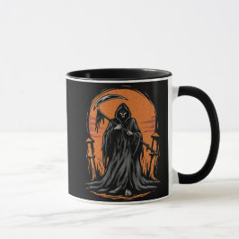 Sensenmann-Cartoon auf einem Friedhof bei Sonnenun Tasse