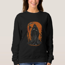 Sensenmann-Cartoon auf Friedhof bei Sonnenuntergan Sweatshirt