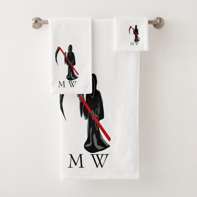 Sensenmann-Design mit Monogramm Badhandtuch Set (Insitu)