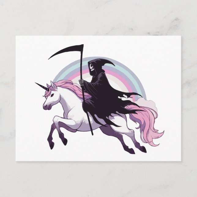 Sensenmann-Einhorn-Regenbogen Postkarte (Vorderseite)