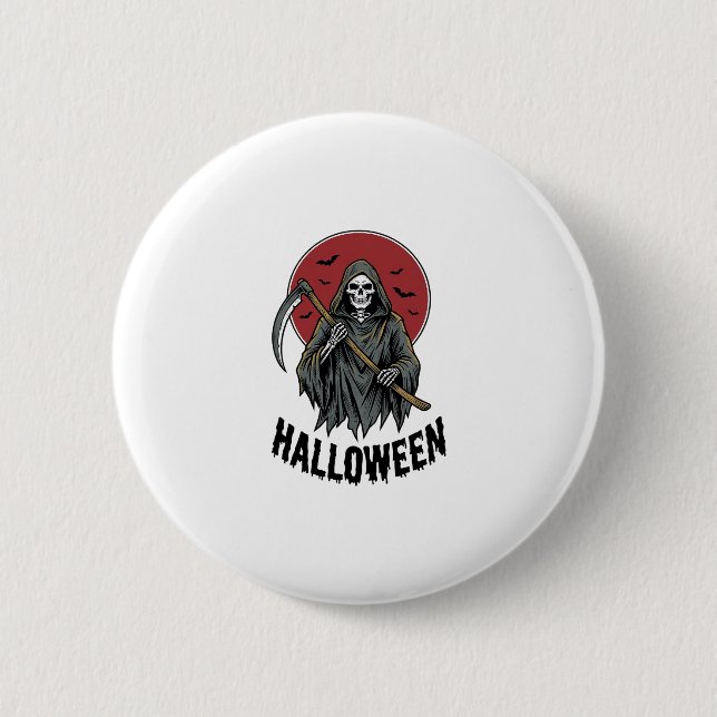 Sensenmann Halloween Vintage Gravur Kunst_1 Button (Vorderseite)