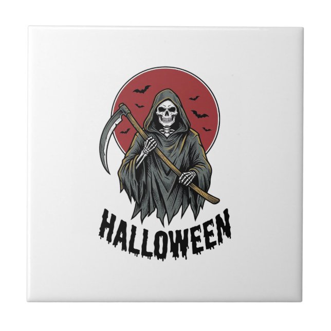 Sensenmann Halloween Vintage Gravur Kunst_1 Fliese (Vorderseite)