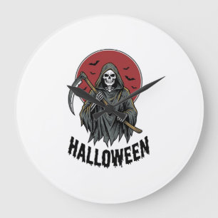 Sensenmann Halloween Vintage Gravur Kunst_1 Große Wanduhr