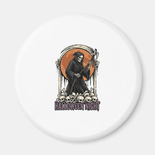 Sensenmann Halloween Vintage Gravur Weißes T-Shirt Magnet