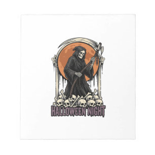 Sensenmann Halloween Vintage Gravur Weißes T-Shirt Notizblock