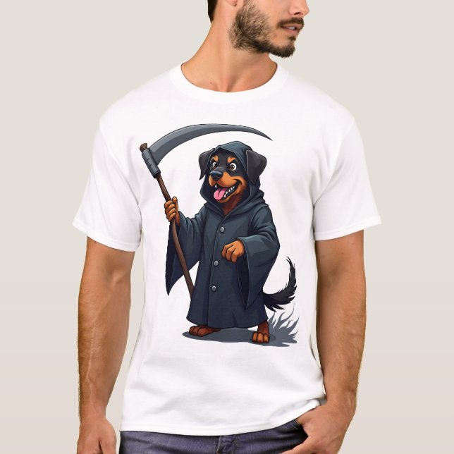 Sensenmann Rottweiler Hund T-Shirt (Vorderseite)