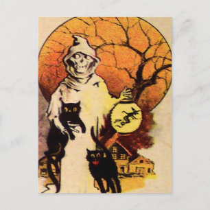 Sensenmann Schwarze Katze (Vintage-Halloweenkarte) Postkarte