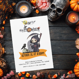 Sensenmann Schwarze Krähe Friedhof Kinder Hallowee Einladung