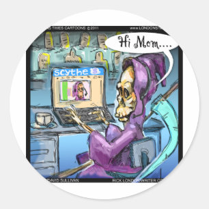 Sensenmann & Sense Klingende Lustige Geschenkkarte Runder Aufkleber