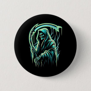 Sensenmann Skelett Schädel Cool Halloween Heavy Me Button