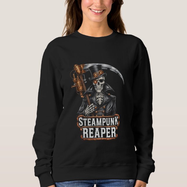 Sensenmann Steampunk Todesgott Zahnräder Zylinder  Sweatshirt (Vorderseite)