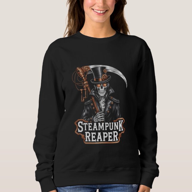 Sensenmann Steampunk Todesgott Zahnräder Zylinder  Sweatshirt (Vorderseite)