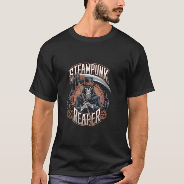 Sensenmann Steampunk Todesgott Zahnräder Zylinder  T-Shirt (Vorderseite)