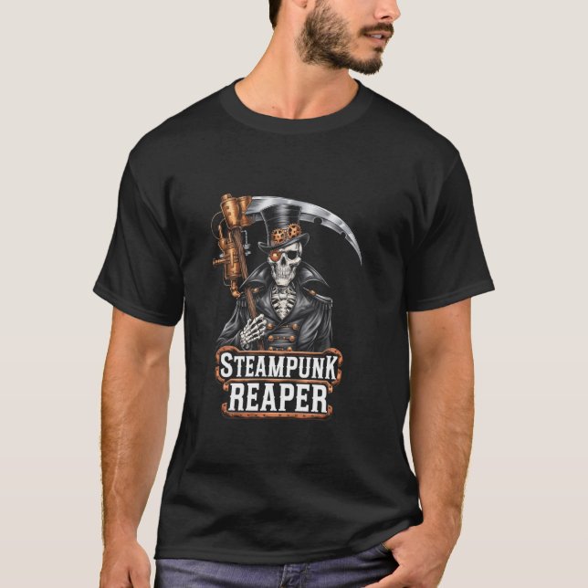 Sensenmann Steampunk Todesgott Zahnräder Zylinder  T-Shirt (Vorderseite)