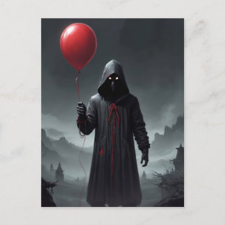 Sensenmann und roter Luftballon Einladungspostkarte