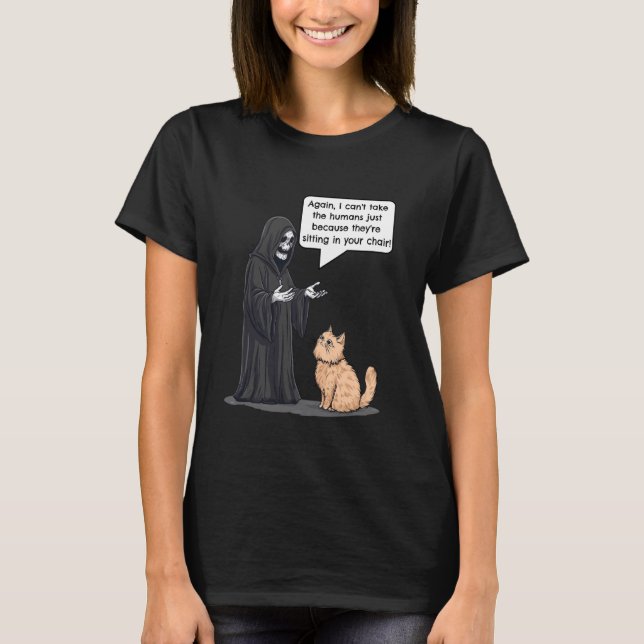 Sensenmann vs. Katze Lustiger Kätzchen-Witz T-Shirt (Vorderseite)