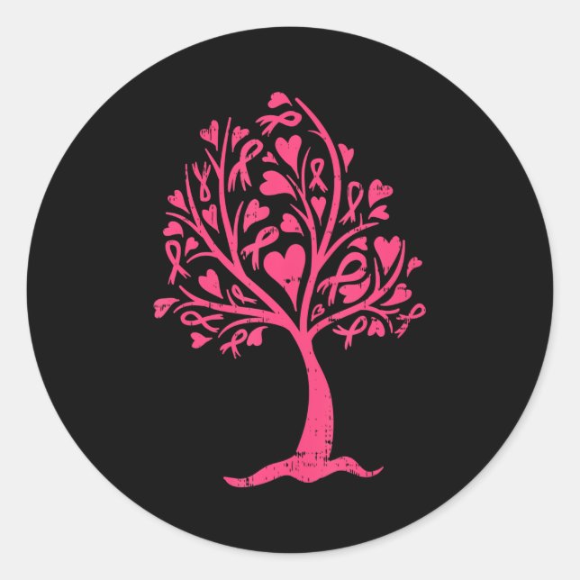 Sensibilisierung für Brustkrebs Rosa Flachbandbaum Runder Aufkleber (Vorderseite)