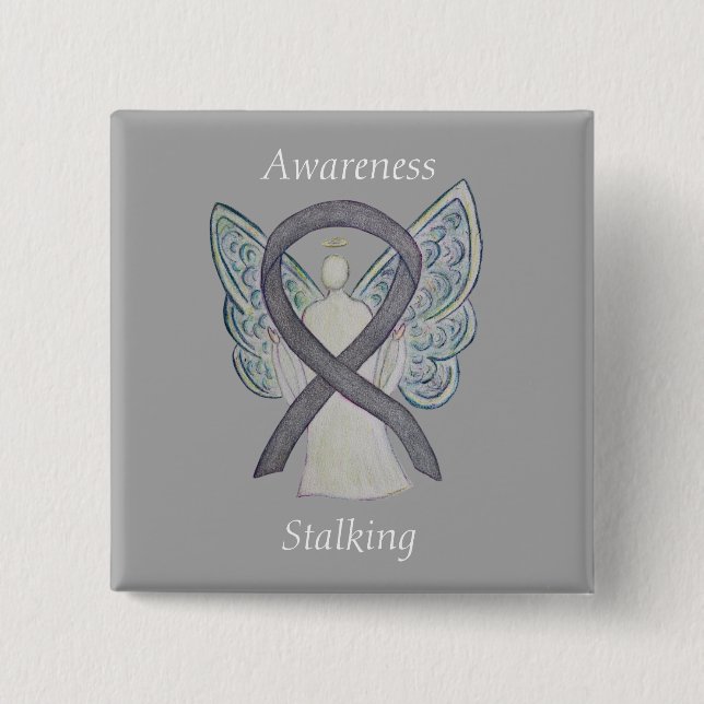 Sensibilisierung für Silberner Engel Ribbon Art Bu Button (Vorderseite)