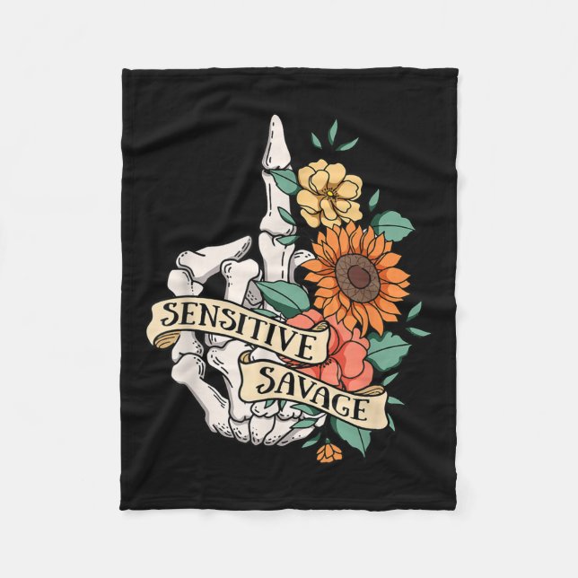 Sensitive Savage Flower Skeleton Dead Inside Motiv Fleecedecke (Vorderseite)