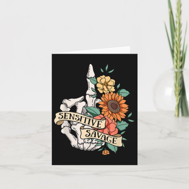Sensitive Savage Flower Skeleton Dead Inside Motiv Karte (Vorderseite)