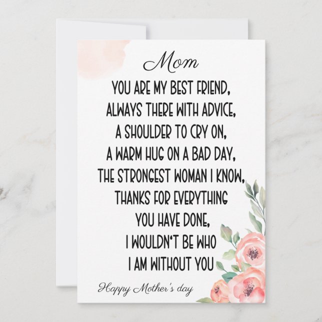 Sentimental words For Mama, Happy Mother's Day Einladung (Vorderseite)