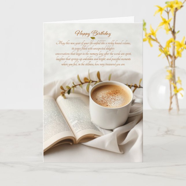 Sentimentale Geburtstagskaffee und Buch Karte (Gelbe Blume)
