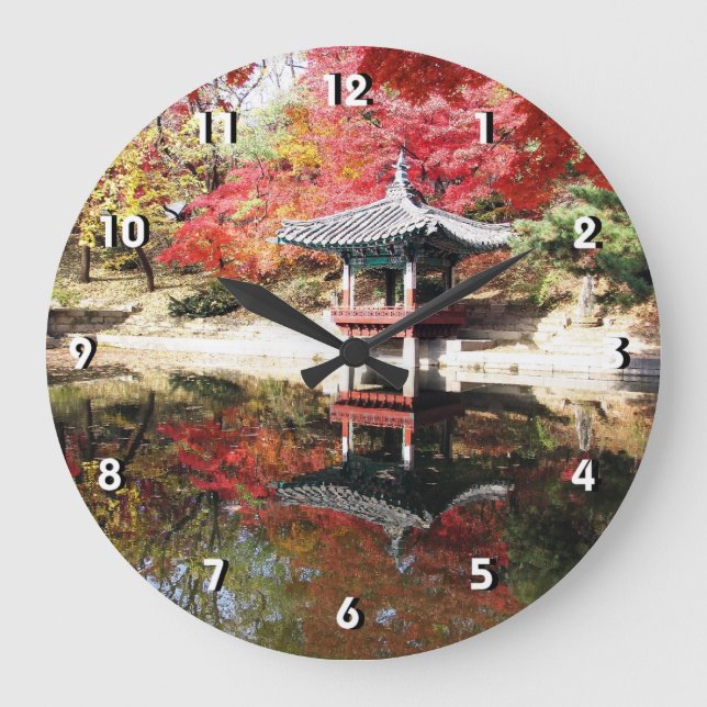 Seoul Autumn Japanese Garden Große Wanduhr (Vorderseite)