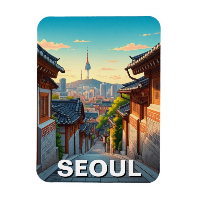 Seoul Bukchon Südkorea Sunset Magnet (Vertikal)