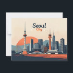 Seoul City  Modern Skyline Retro Art South Korea Postkarte<br><div class="desc">Capture the vibrant beauty of South Korea’s capital with this stunning Seoul City poster. Featuring a stylized modern skyline framed by blooming cherry blossoms, this retro-inspired illustration blends urban energy with natural elegance. With iconic skyscrapers, pastel skies, and serene waterside reflections, it's the perfect wall art for lovers of Korean...</div>