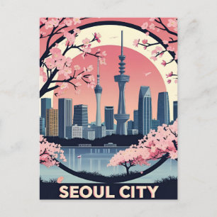 Seoul City Modern Skyline Retro Art Südkorea Postkarte