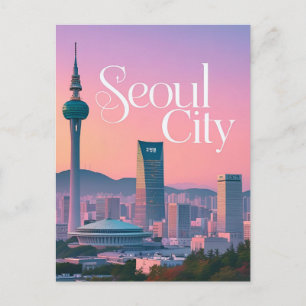 Seoul City Modern Skyline Retro Art Südkorea Postkarte