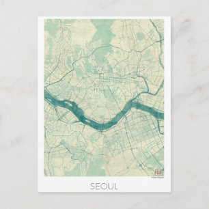 Seoul Karte Blau Vintage Aquarell