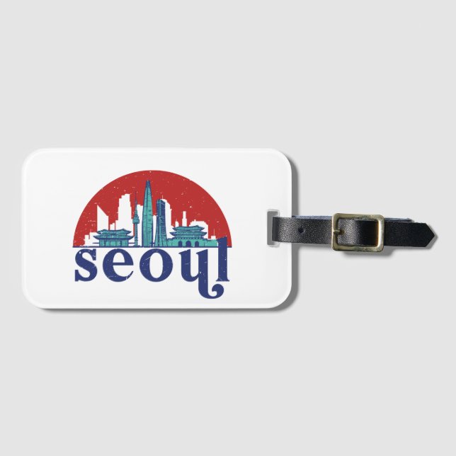 Seoul Korea Retro Sun City Skyline City Art Gepäckanhänger (Vorderseite (Horizontal))
