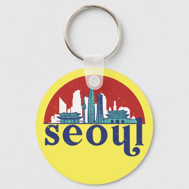 Seoul Korea Retro Sun City Skyline City Art Schlüsselanhänger (Vorderseite)